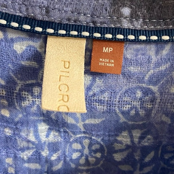 Pilcro Indigo Floral Blouse patchwork button front cotton Medium Petite - Picture 9 of 10